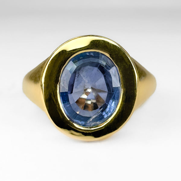 Antique 3ct Oval Natural No Heat Sapphire Signet Ring
