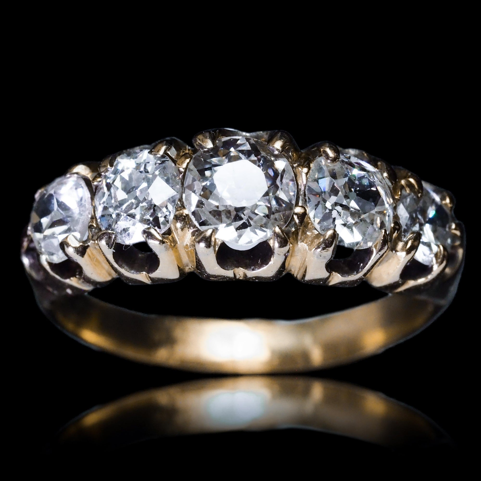 Antique Victorian Old Cut Diamond Five Stone Ring, Circa 1890