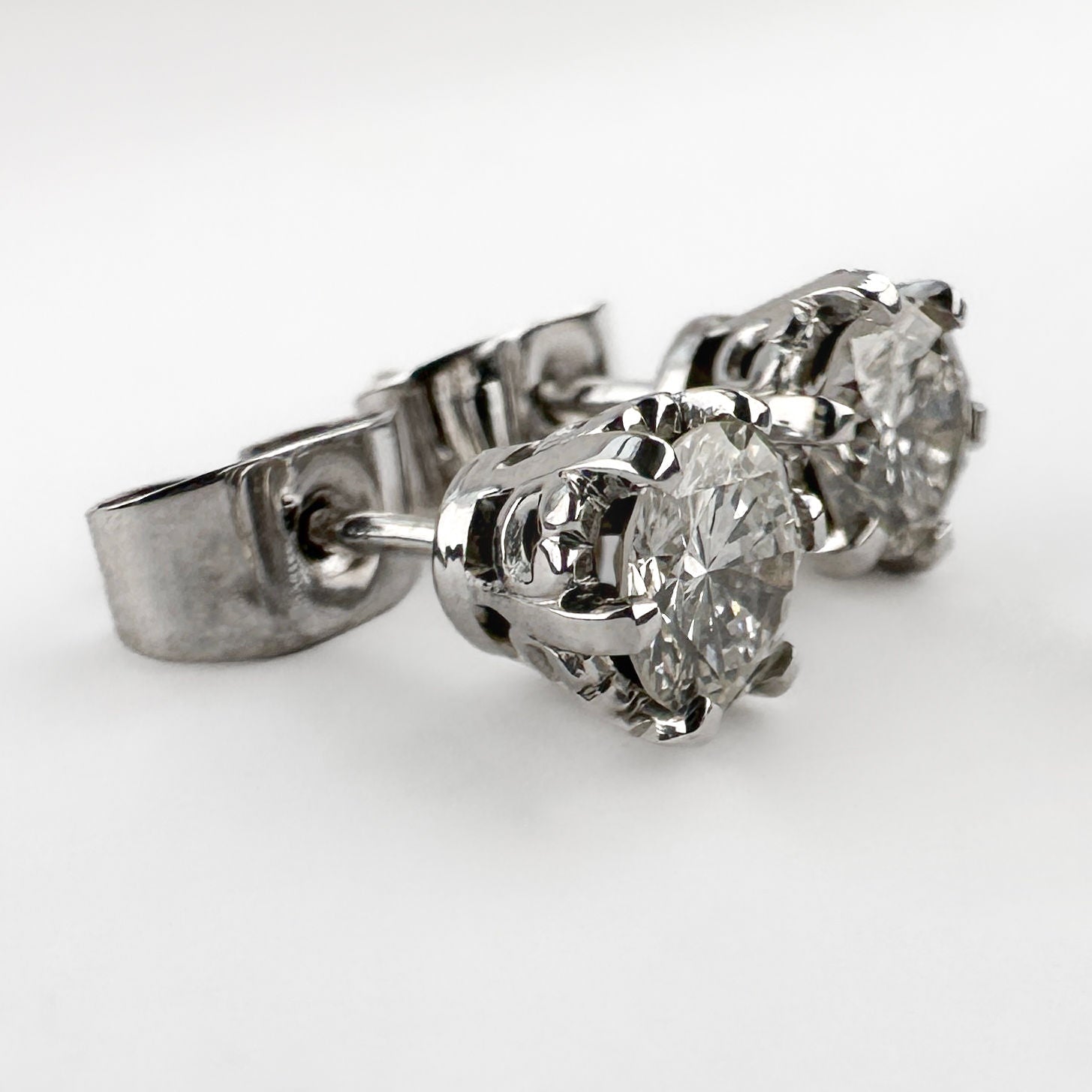 Vintage 1ct Diamond Solitaire Stud Earrings