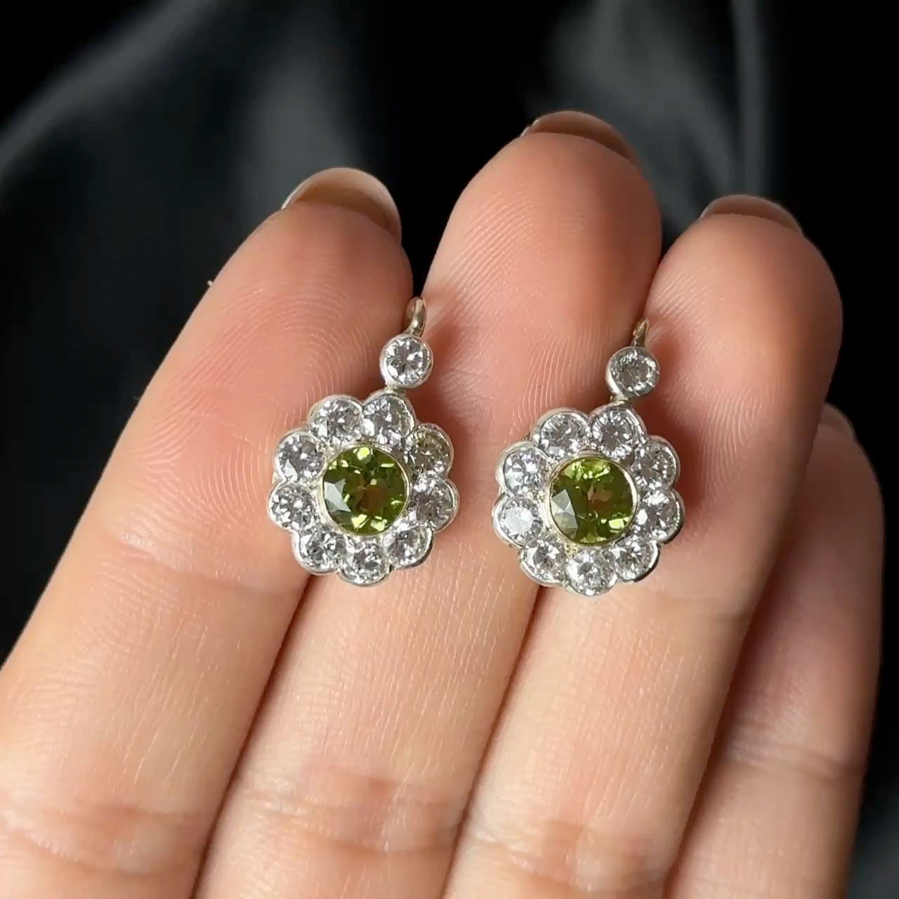 Peridot Diamond Cluster Earrings