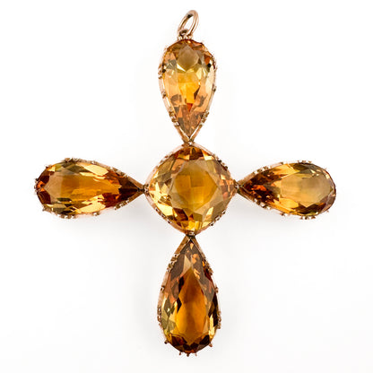 Victorian Antique Citrine Cross Pendant