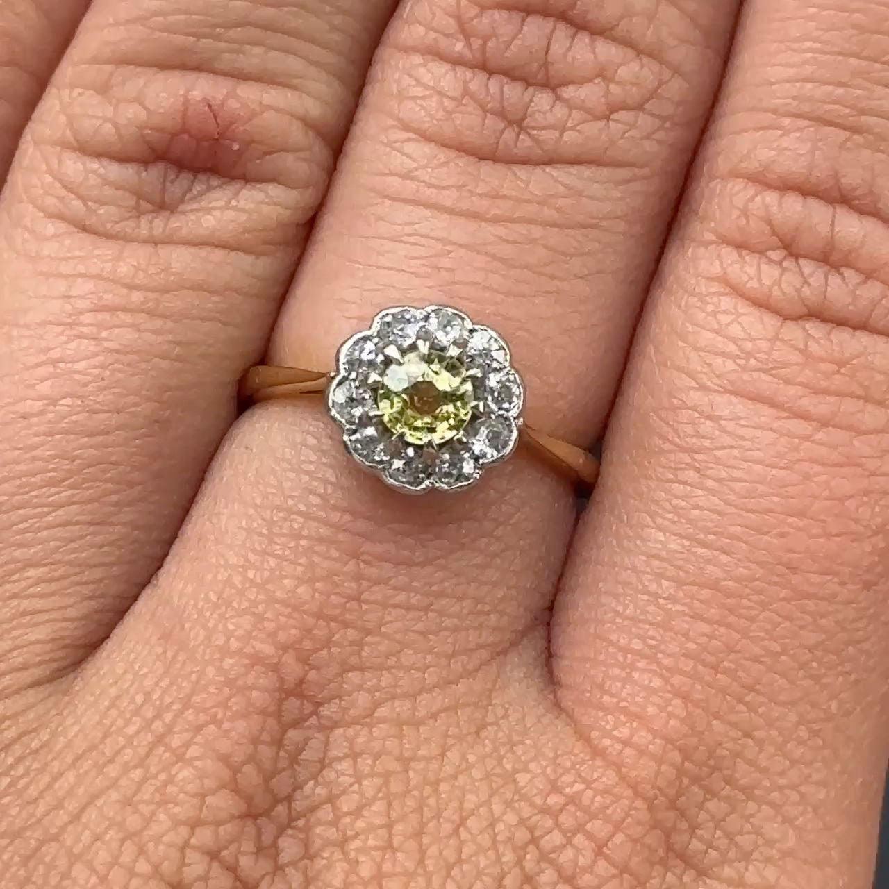 Edwardian Antique Yellow Sapphire and Old Cut Diamond Cluster Engagement Ring