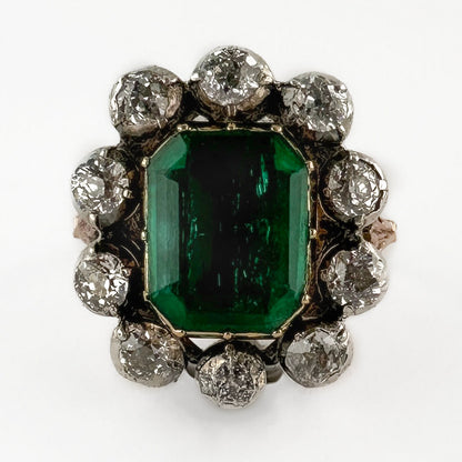 Victorian Emerald And Diamond Cluster Ring