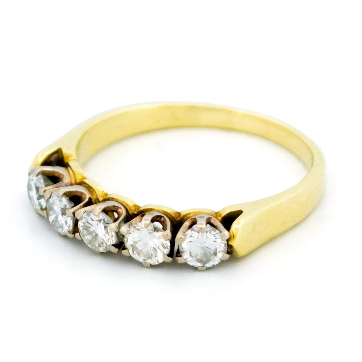 Vintage 14 Carat Yellow and White Gold Five Stone Brilliant Cut Diamond Ring, 0.70 Carat