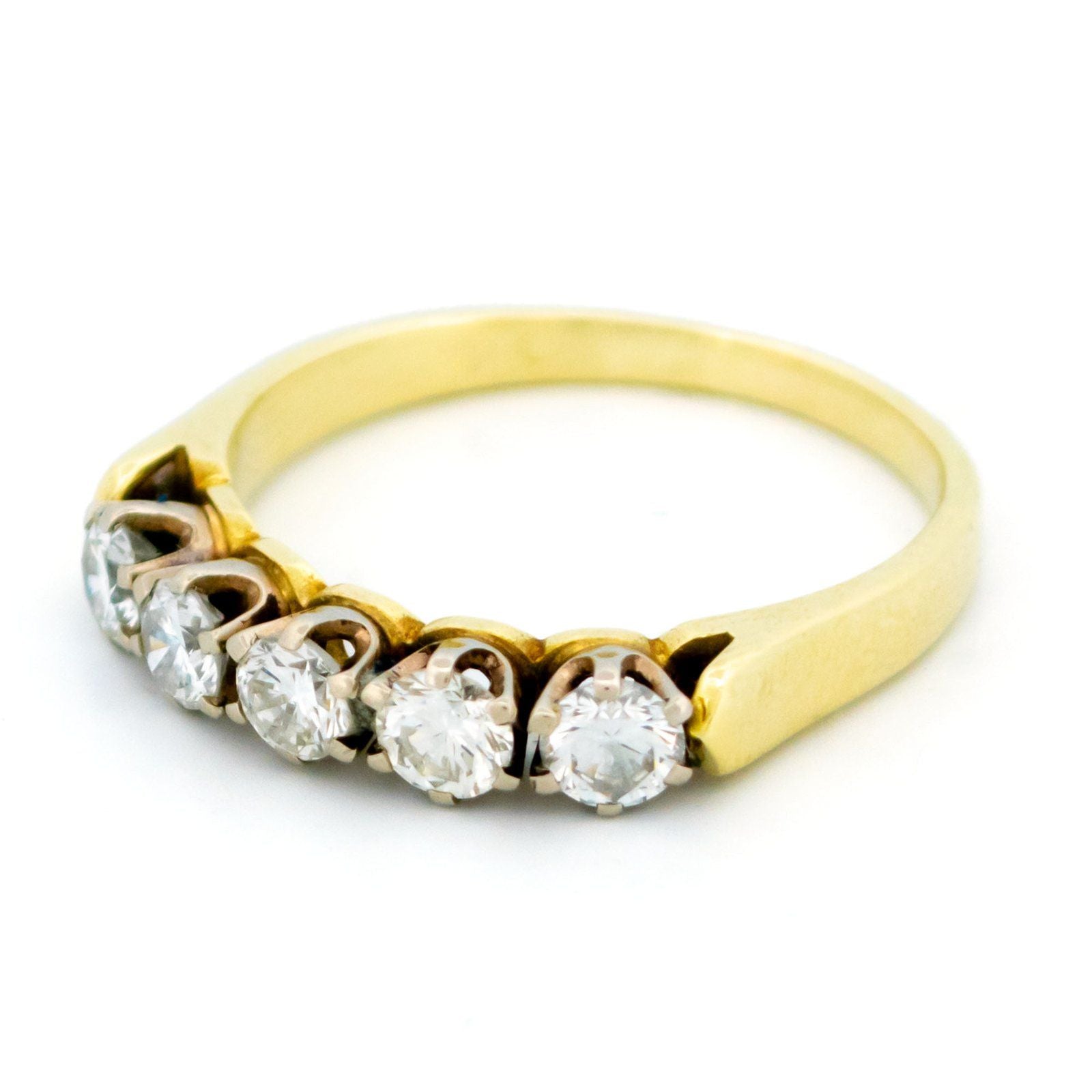 Vintage 14 Carat Yellow and White Gold Five Stone Brilliant Cut Diamond Ring, 0.70 Carat