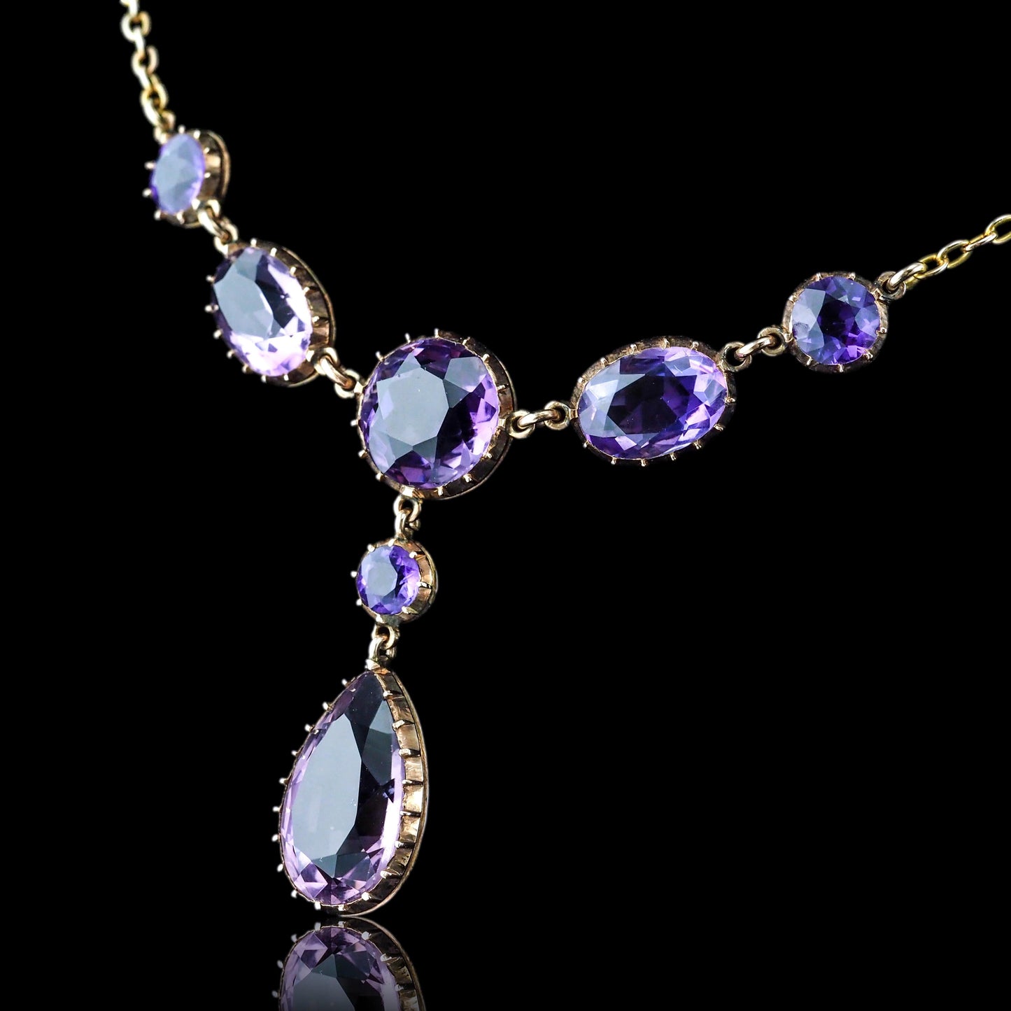Antique Amethyst Riviere Necklace with Drop Design