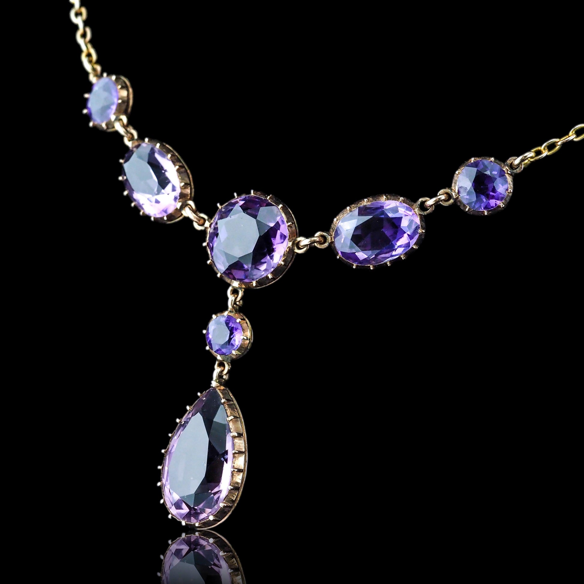 Antique Amethyst Riviere Necklace with Drop Design