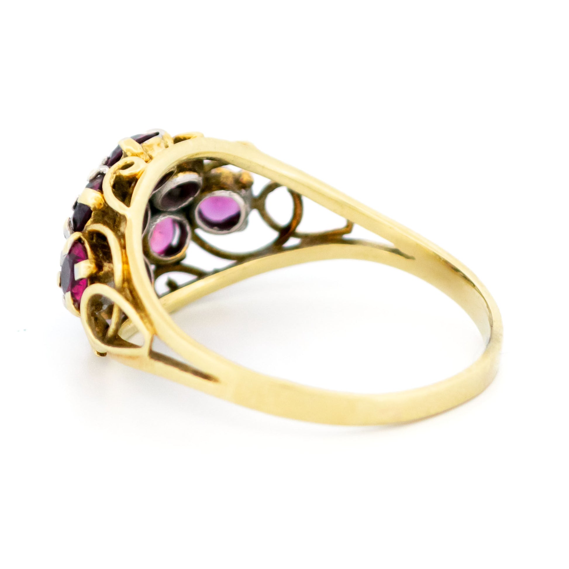 Vintage 14 Carat Yellow and White Gold Ruby Cluster Ring, 1.35 Carats