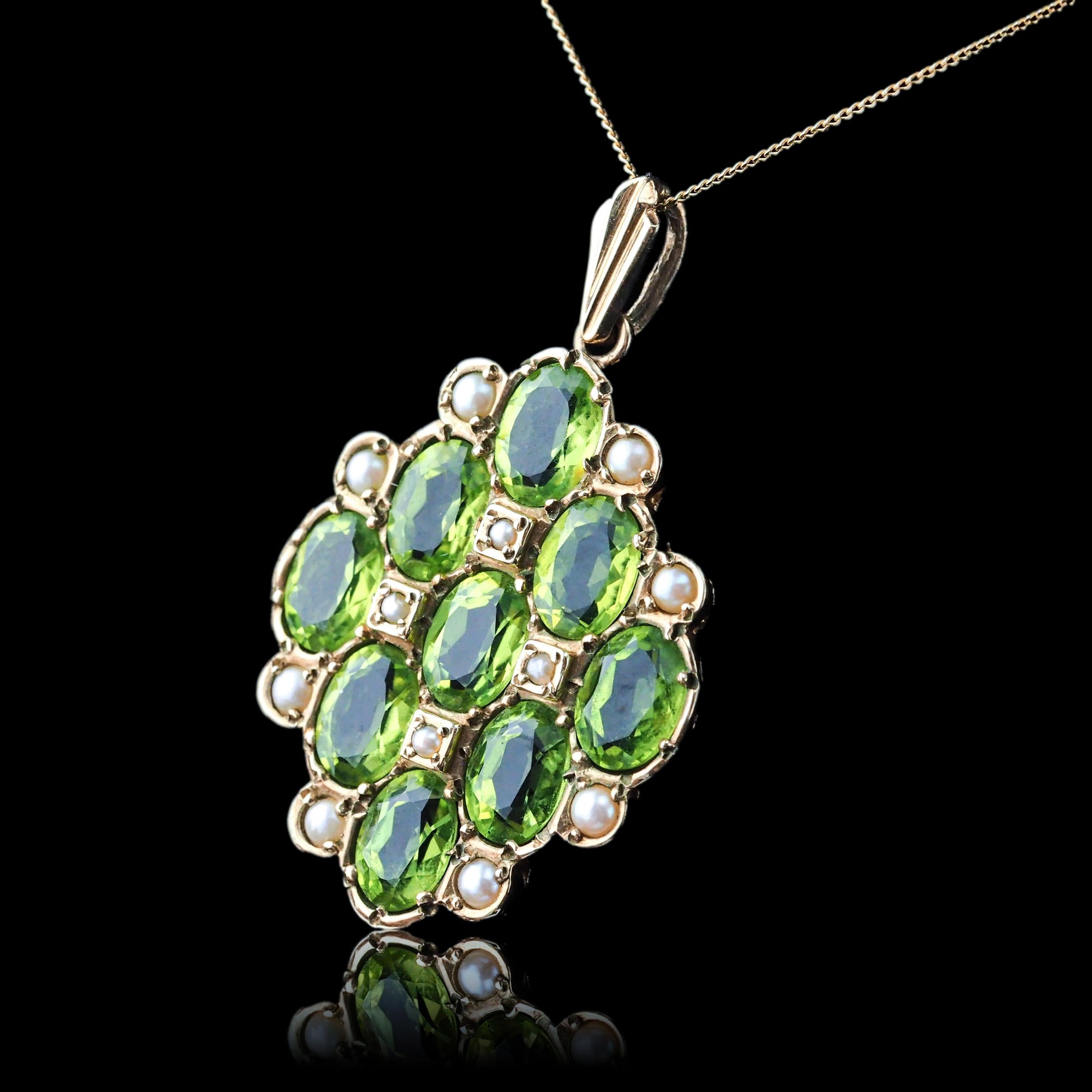 Vintage Peridot and Pearl Cluster Pendant