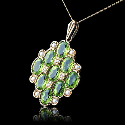 Vintage Peridot and Pearl Cluster Pendant