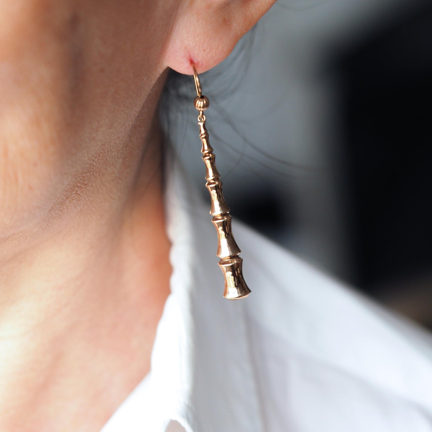 Antique 9ct Yellow Gold Bamboo Design Drop Earrings, Circa 1920s