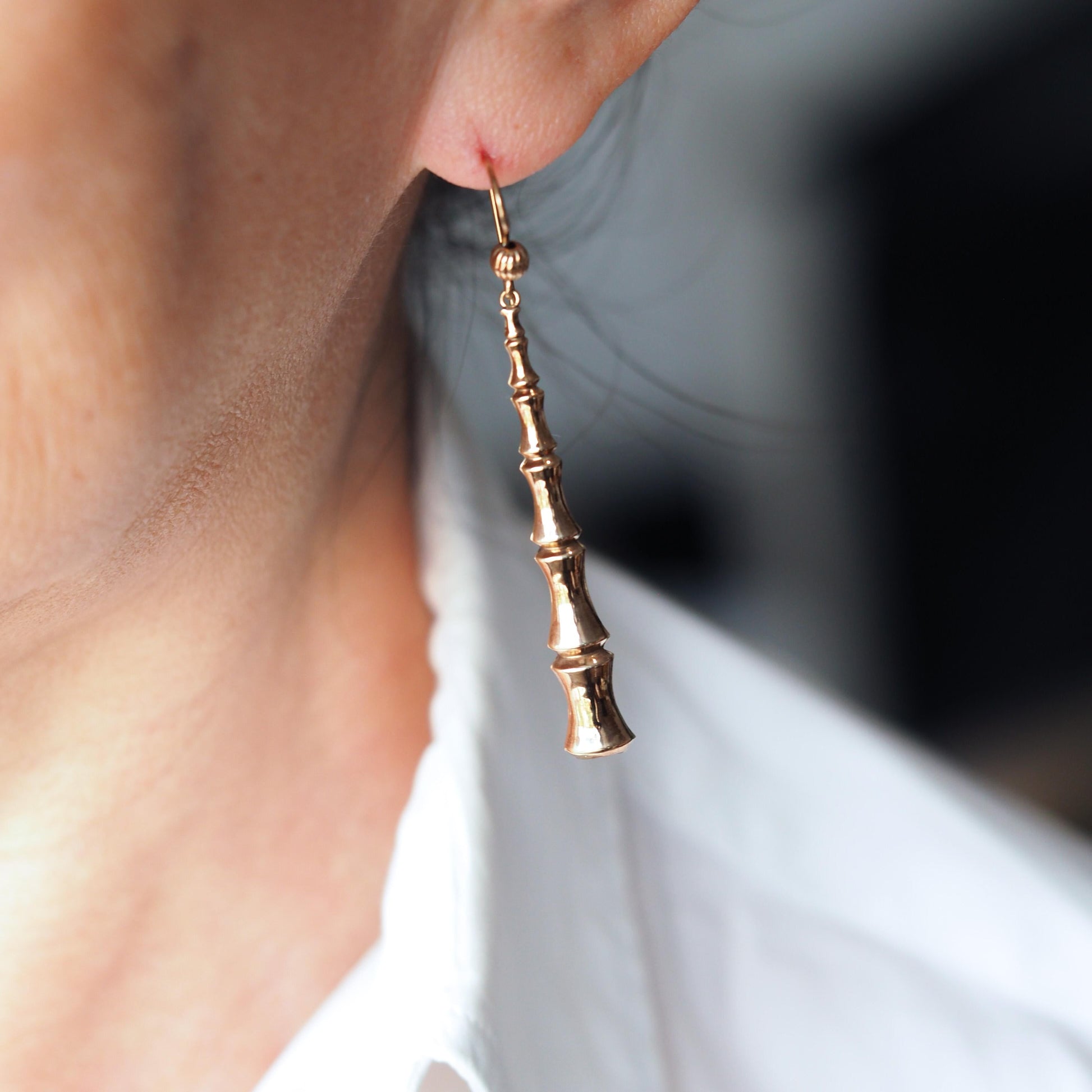 Antique 9ct Yellow Gold Bamboo Design Drop Earrings, Circa 1920s