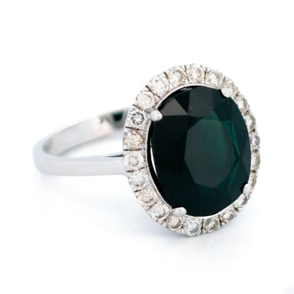 14 Carat White Gold Sapphire and Diamond Oval Cluster Ring, 4.90 Carats