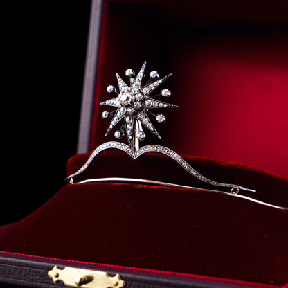 Spectacular Antique Victorian Diamond Tiara with Diamond Star - c.1890