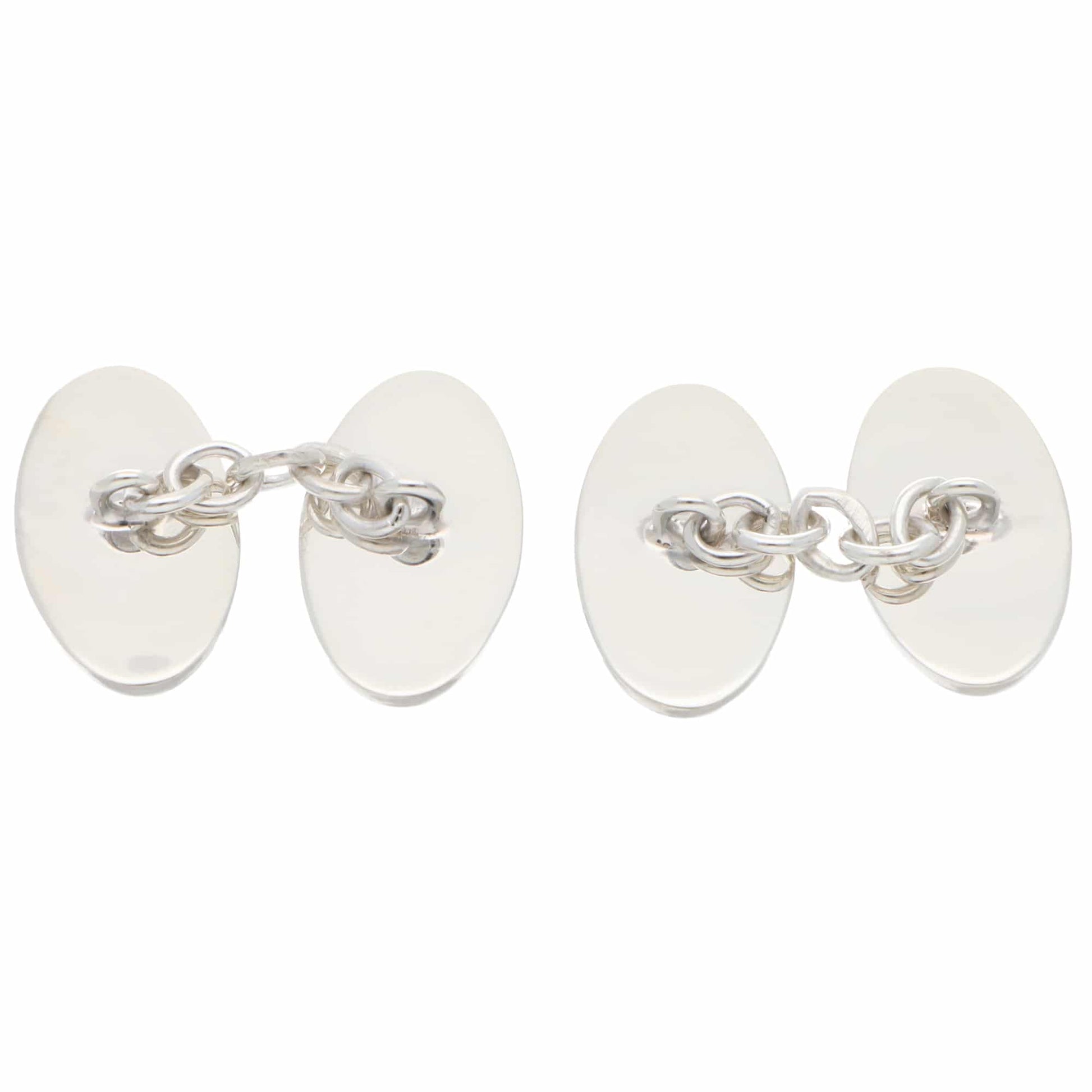 Contemporary Navy Blue Enamel Elongated Oval Chain Cufflinks