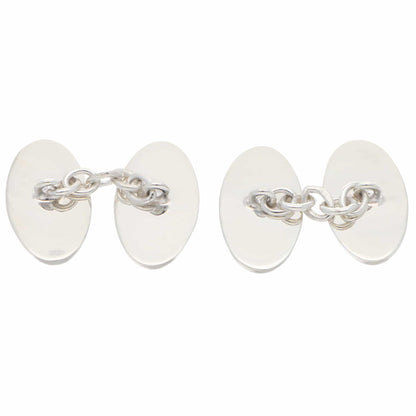 Contemporary Navy Blue Enamel Elongated Oval Chain Cufflinks