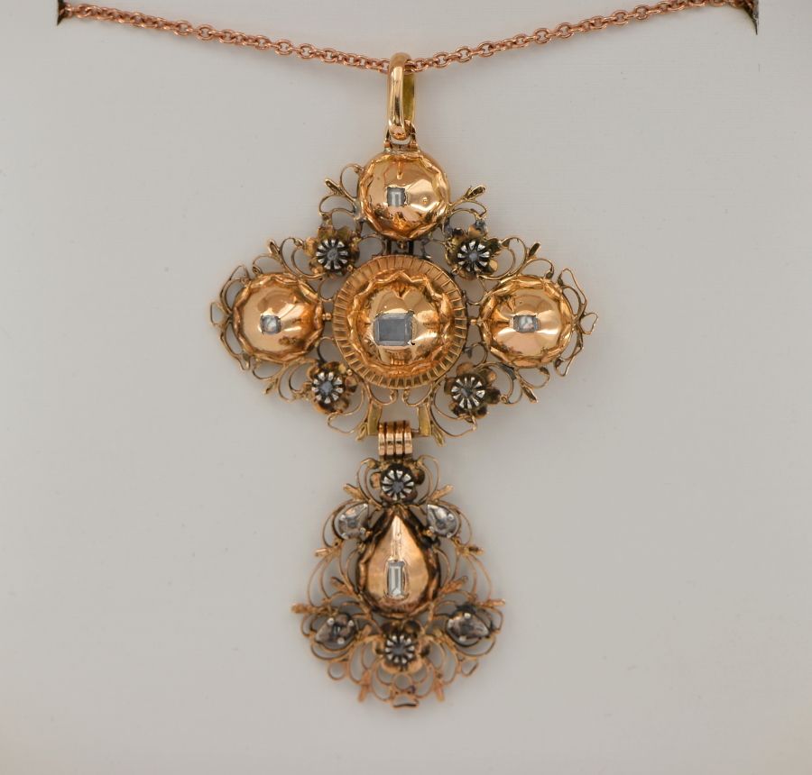 Georgian Antique Flemish Table Cut Diamond Large Cross Pendant