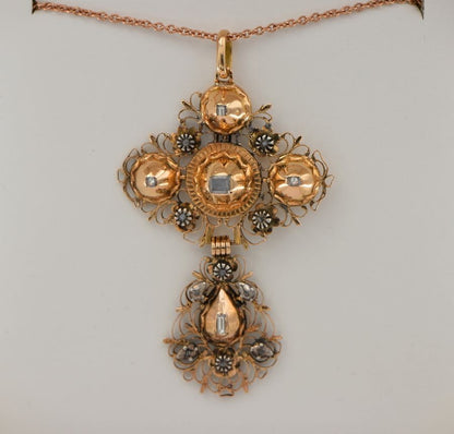 Georgian Antique Flemish Table Cut Diamond Large Cross Pendant