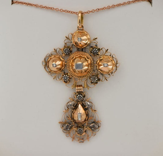 Georgian Antique Flemish Table Cut Diamond Large Cross Pendant