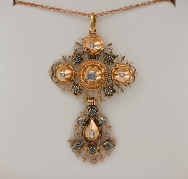 Georgian Antique Flemish Table Cut Diamond Large Cross Pendant