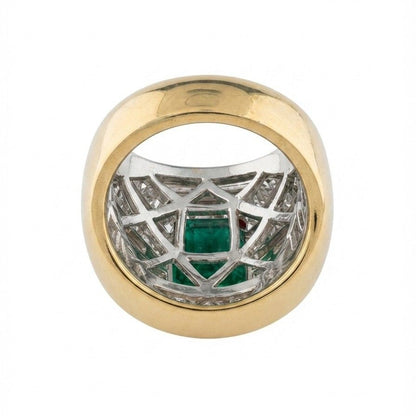Italian Retro Colombian Emerald and 5ct Diamond Cocktail Ring