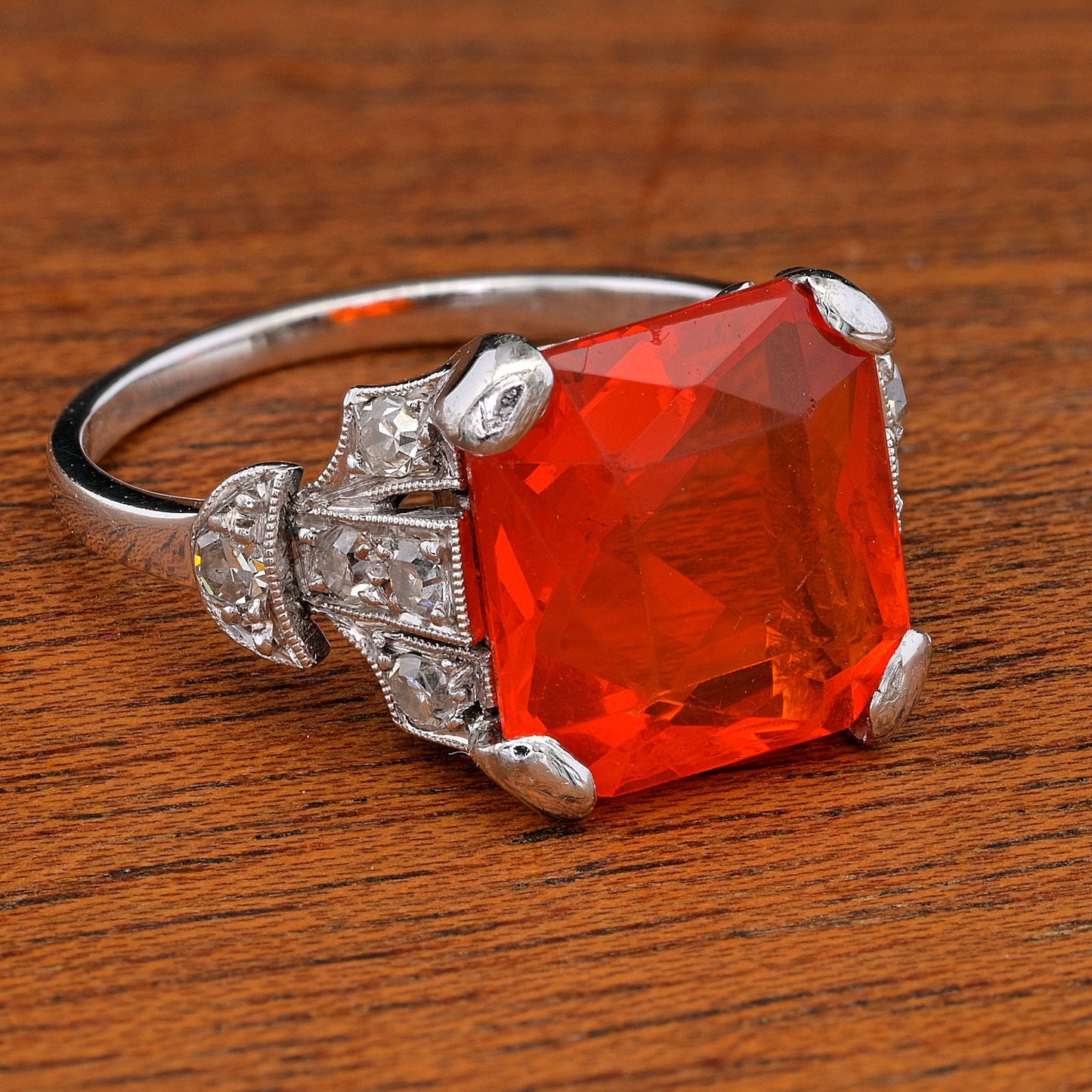Edwardian Antique 2ct Fire Opal and Diamond Dress Ring