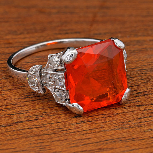 Edwardian Antique 2ct Fire Opal and Diamond Dress Ring