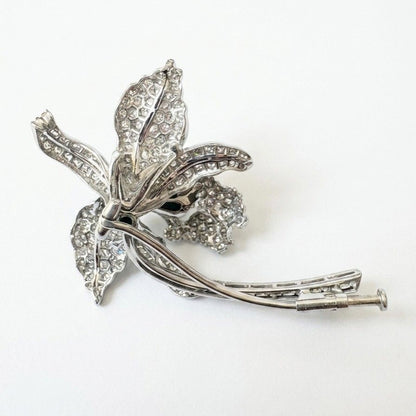 Edwardian Platinum Orchid Brooch, 5.0 Ct Old Mine Cut Diamonds, Italy