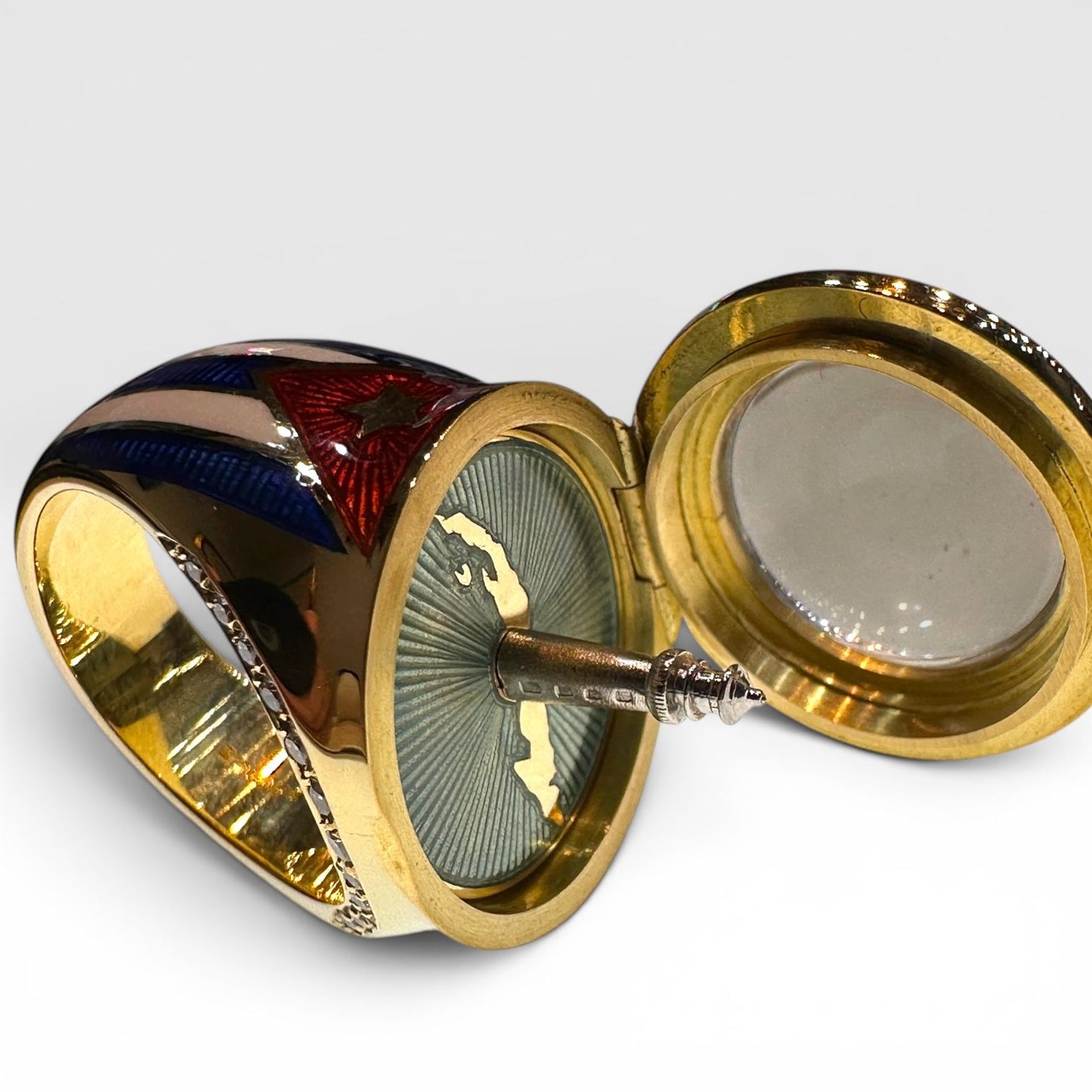 Vintage Theo Fennell Diamond Rock Crystal Enamel Cuban Spinner Ring