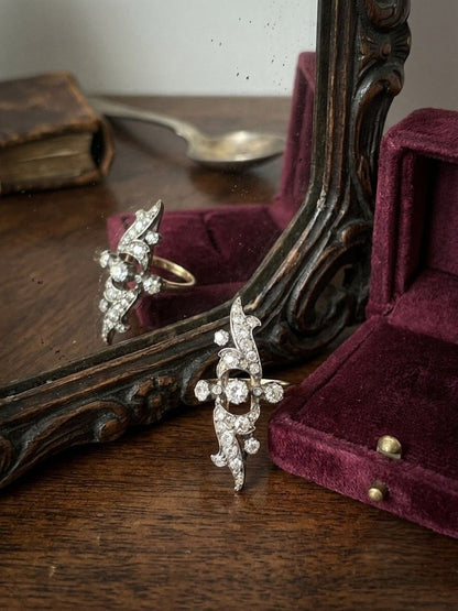 Art Nouveau 1.40 Ct Old Diamond Cut Navette French ring