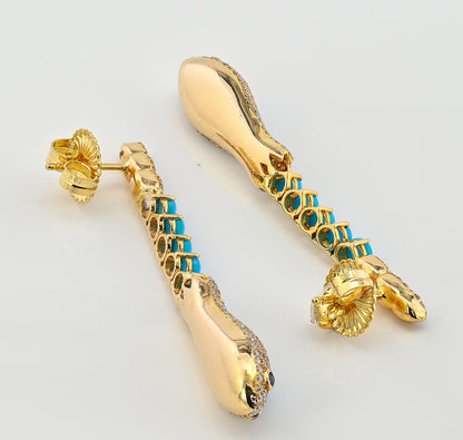 Vintage Turquoise 4.70 Diamond Snake Drop Earrings