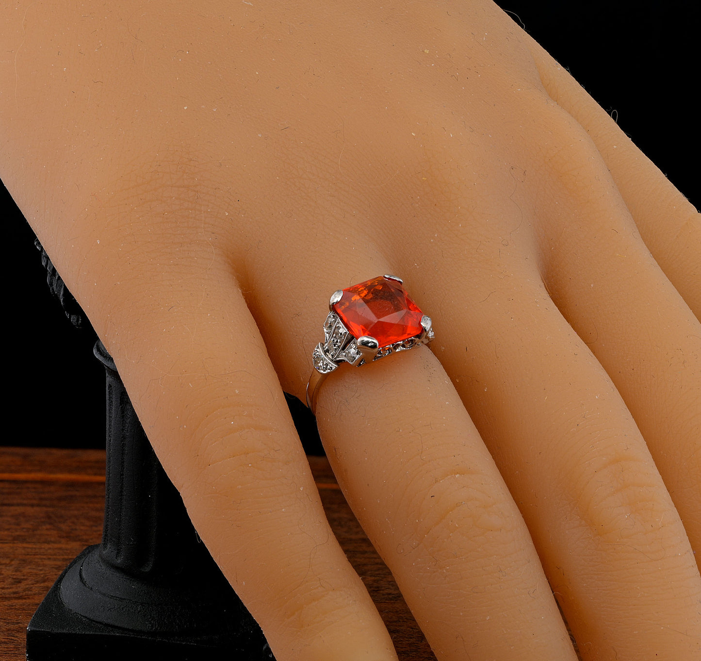 Edwardian Antique 2ct Fire Opal and Diamond Dress Ring