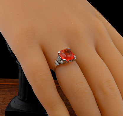 Edwardian Antique 2ct Fire Opal and Diamond Dress Ring