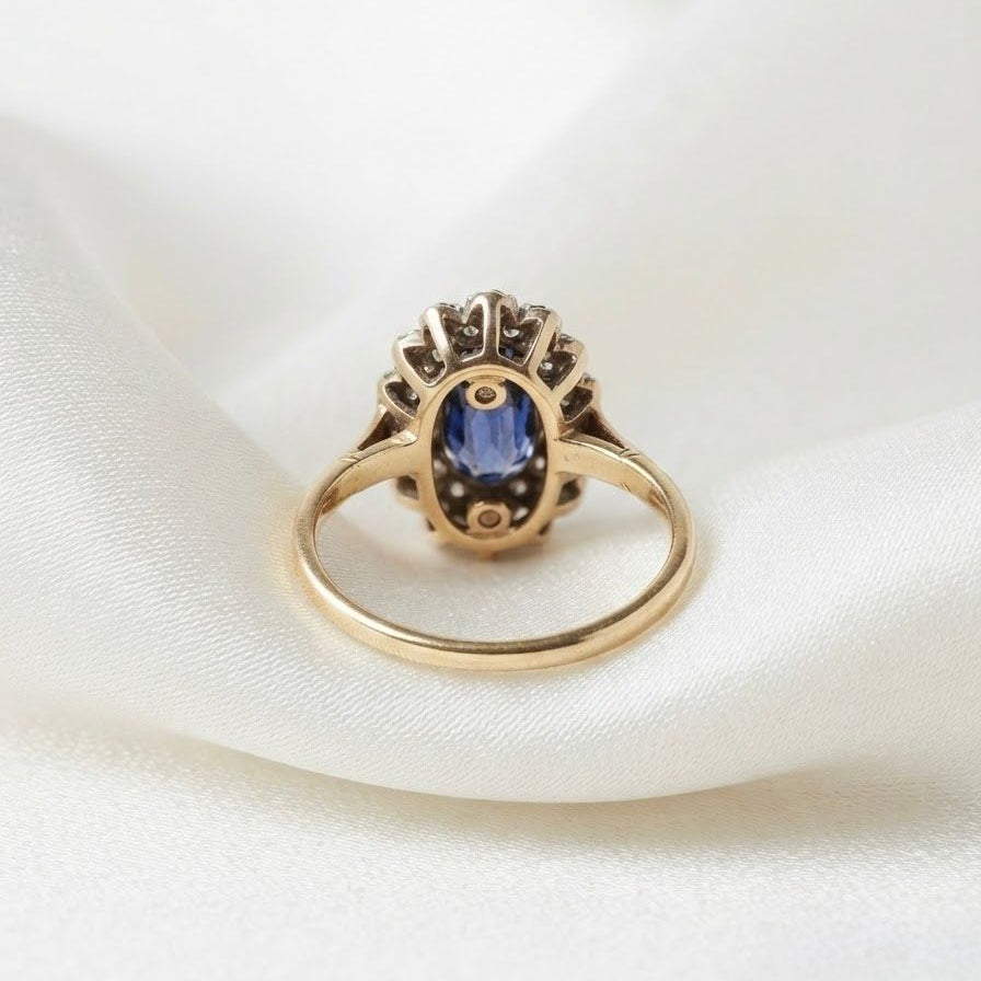 Late Victorian Antique 4.18ct Natural No Heat Ceylon Sapphire and Old Diamond Cluster Engagement Ring