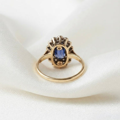 Late Victorian Antique 4.18ct Natural No Heat Ceylon Sapphire and Old Diamond Cluster Engagement Ring