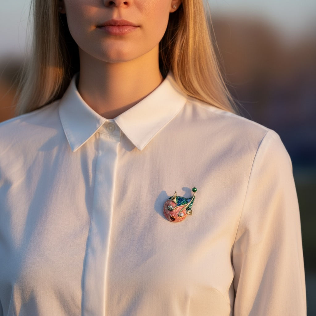 Vintage Enamel and Gold Puffer Fish Brooch with Diamond Eyes