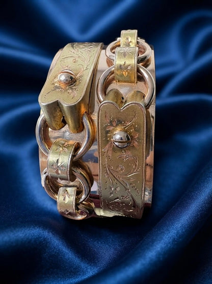 Victorian Antique Yellow Gold Wide Buckle Cuff Bangle Bracelet, Circa 1850
