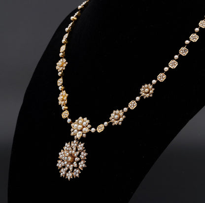 Victorian Antique Natural Pearl and Diamond Demi Parure Pendant Necklace Brooch, Circa 1860