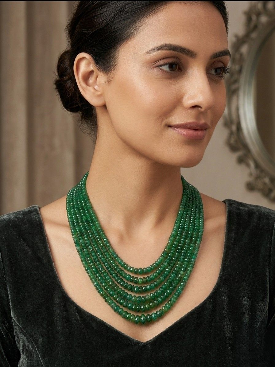 Vintage Italian 600.00 Carat Emerald Multi-strand Necklace with Precious Clasp