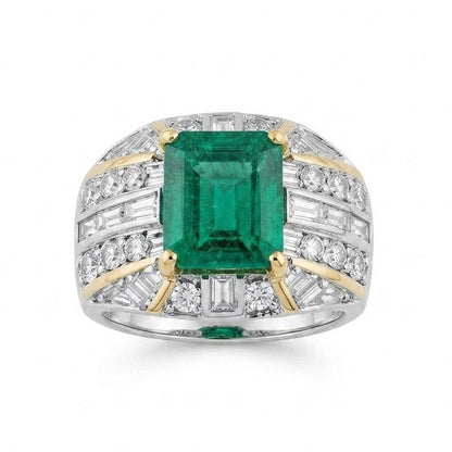 Italian Retro Colombian Emerald and 5ct Diamond Cocktail Ring