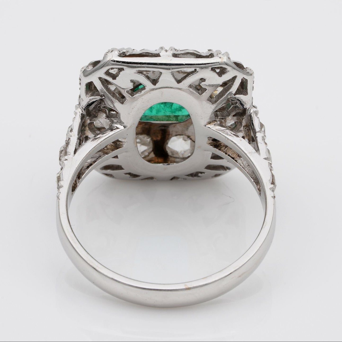 Antique Vintage Art Deco 1.30ct Colombian Emerald and 2.40ct Rose Cut Diamond Cluster Ring