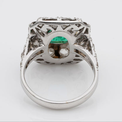 Antique Vintage Art Deco 1.30ct Colombian Emerald and 2.40ct Rose Cut Diamond Cluster Ring