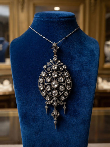 Victorian Antique 8cts Rose Cut Diamond Brooch Pendant