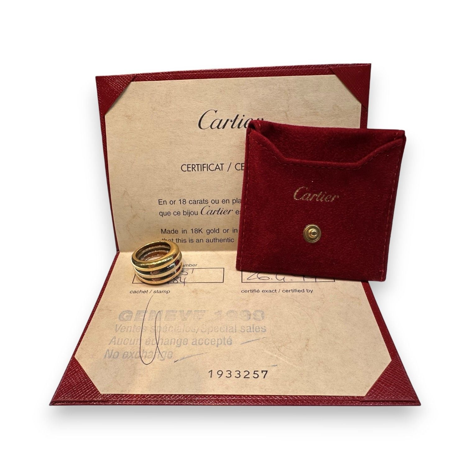 Vintage Cartier Tri Colour Gold Structured Band Ring