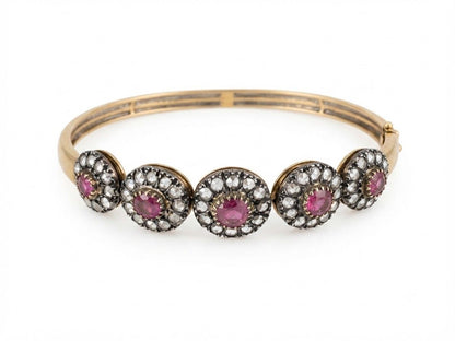 Victorian 18Kt Gold Ruby and Rose Cut Diamond Bangle, Circa 1890