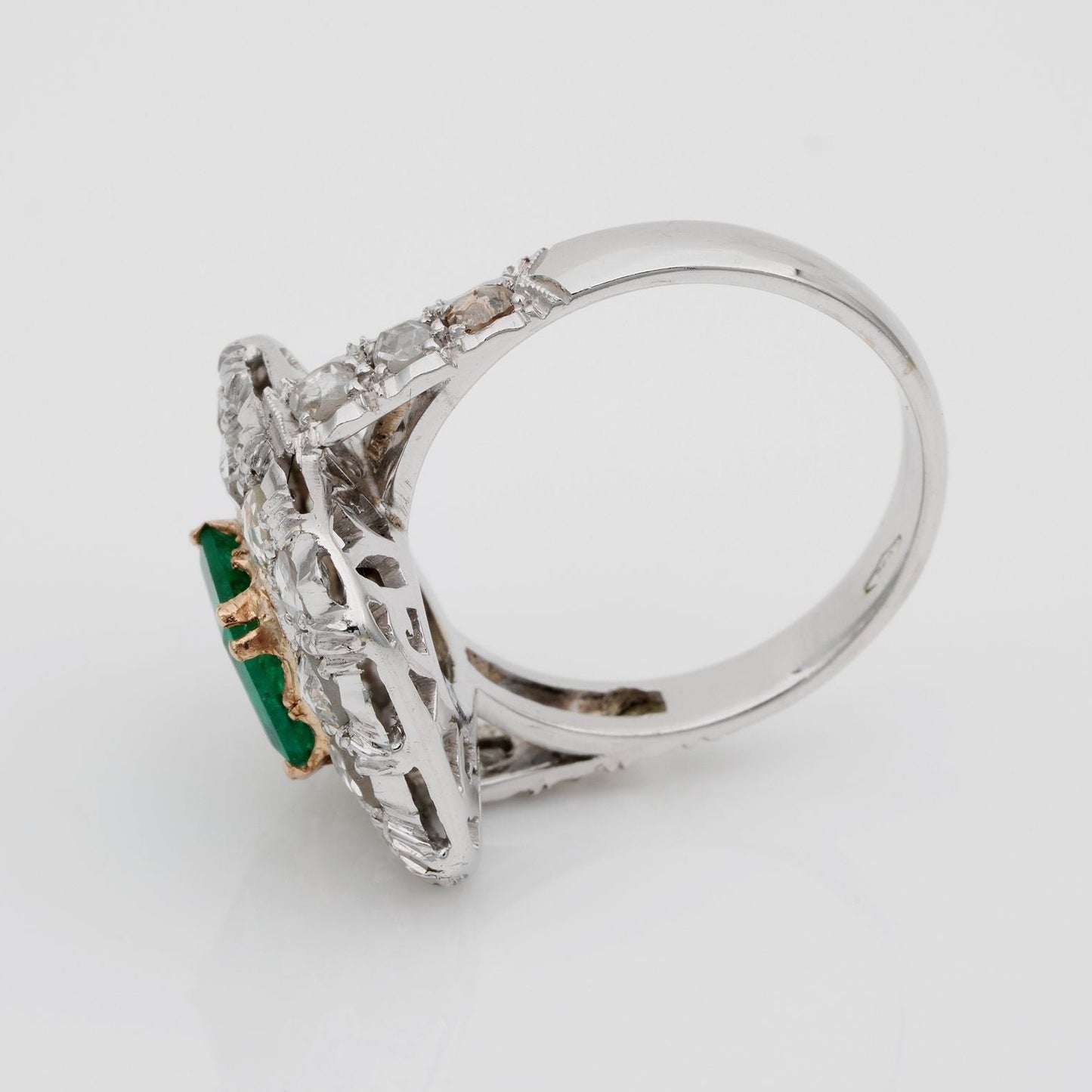 Antique Vintage Art Deco 1.30ct Colombian Emerald and 2.40ct Rose Cut Diamond Cluster Ring