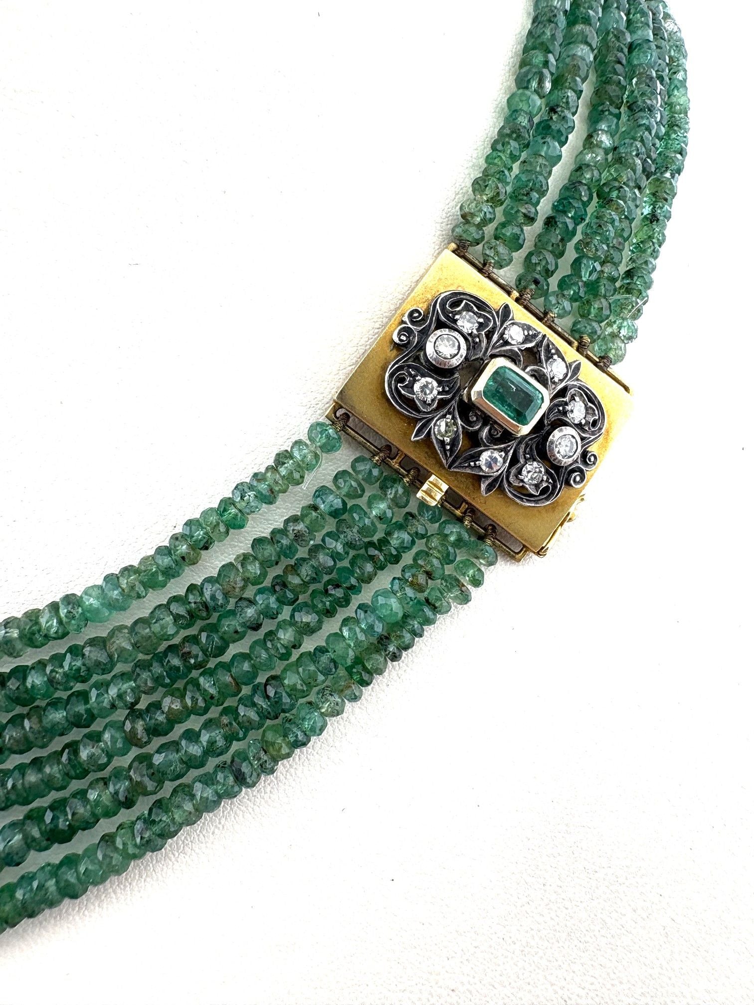 Vintage Italian 600.00 Carat Emerald Multi-strand Necklace with Precious Clasp