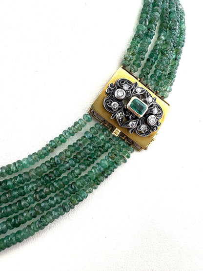 Vintage Italian 600.00 Carat Emerald Multi-strand Necklace with Precious Clasp