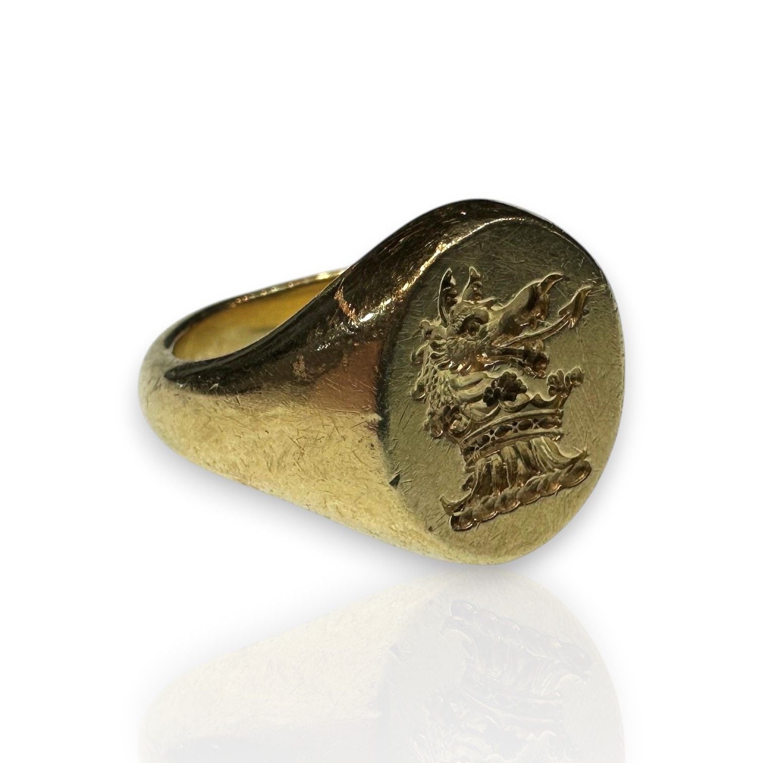 Vintage 1940s 18ct Gold Heraldic Signet Ring, London 1949