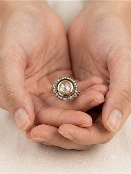 Victorian 1.0 Ct Rose Cut Diamond plus 18 KT/Silver Target ring